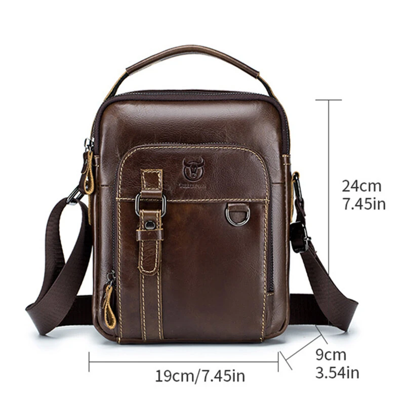 (image for) BULLCAPTAIN Genuine Leather Men's Shoulder Bag Small Handbag Fashion Crossbody Bag for Men Daily Casual Travel Messenger Bag for 7.9inch Ipad